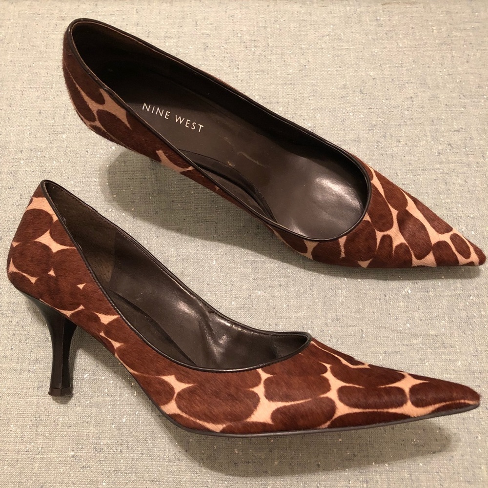 Brown and Cream Print Low Heel-Worn